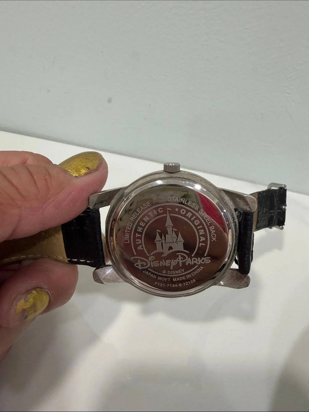 Black Leather Strap Mickey Mouse Wristwatch